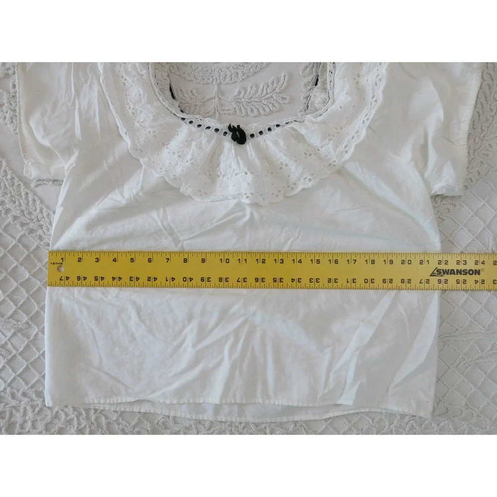 White Lace Ruffle Collar Peasant Poet Blouse Boxy Crop Cotton Vintage Handmade